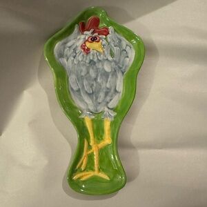Colorful Crazy Ceramic Chicken Bird Spoon Rest small chips